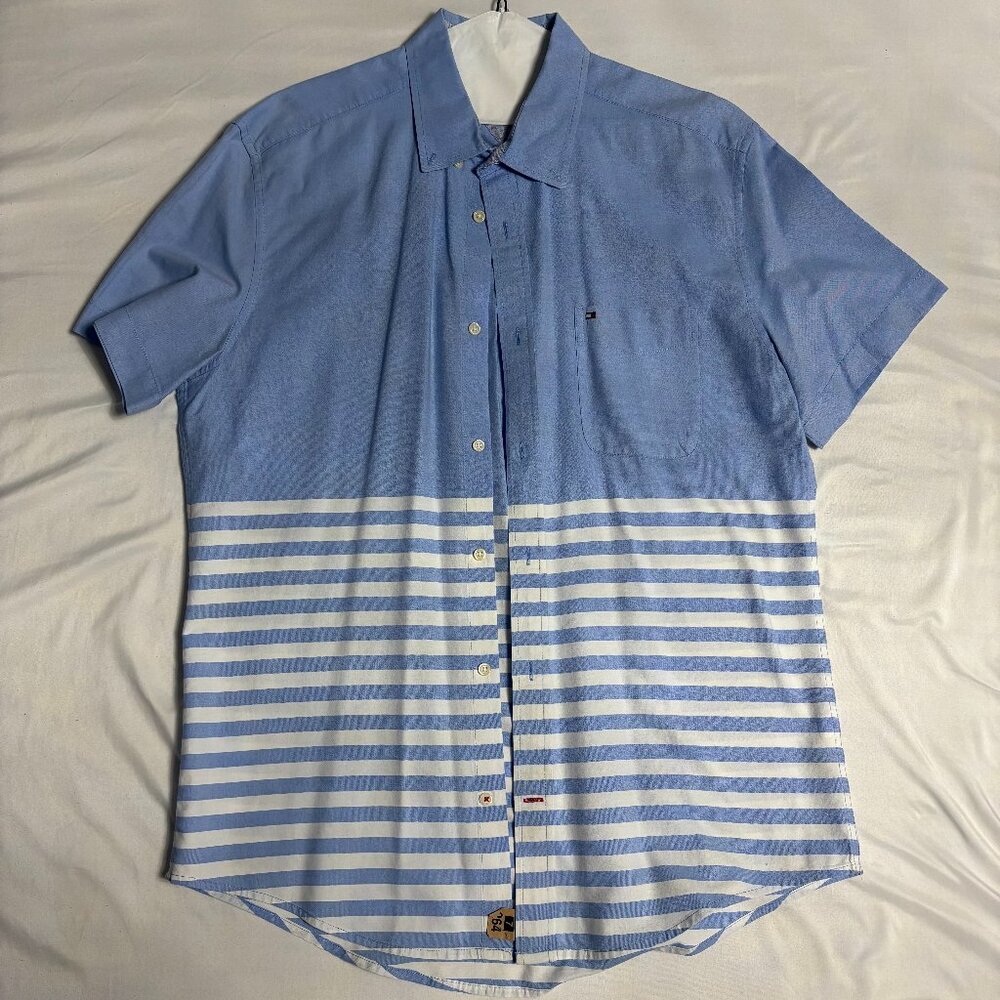 Light Blue & White Tommy Hilfiger Summer Button-Down - Size XL, Lightly Worn